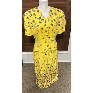 VTG Anne Crimmins for UMI Women's Suit Skirt & Jacket Yellow polka dot sz 12